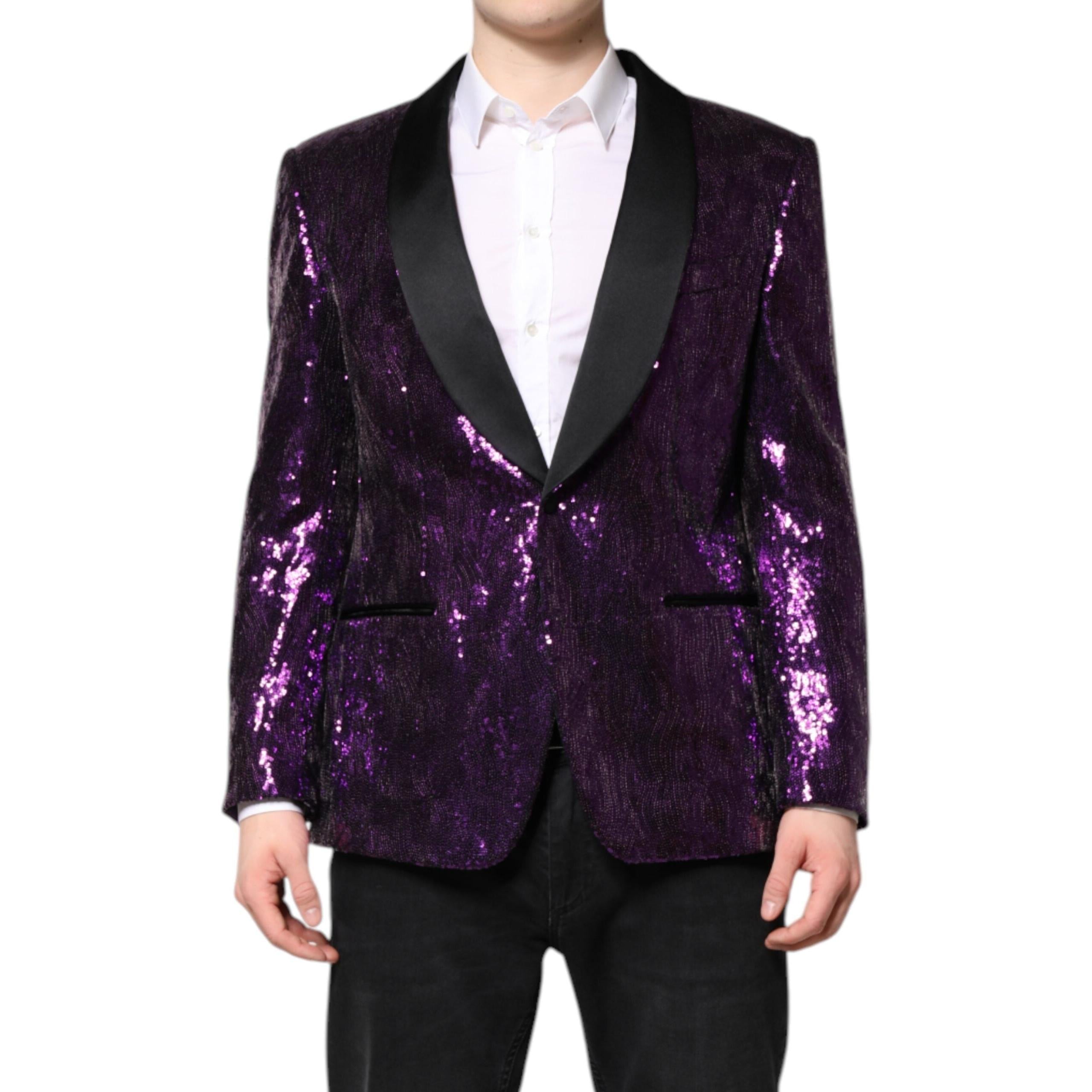 Dolce & Gabbana Purple Sicilia Sequin Embellish Coat Jacket
