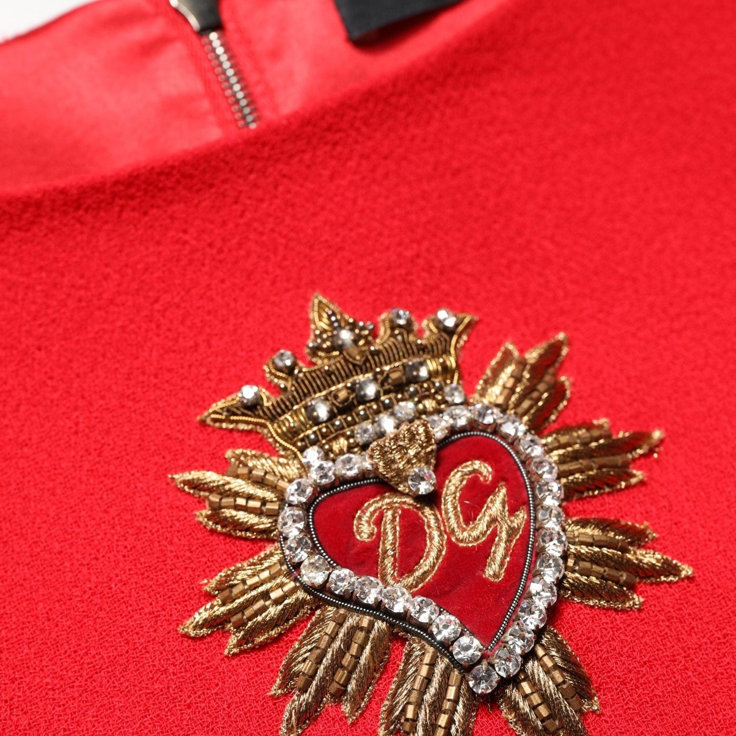 Dolce & Gabbana Red Heart Emmbellished Wool Mini Dress
