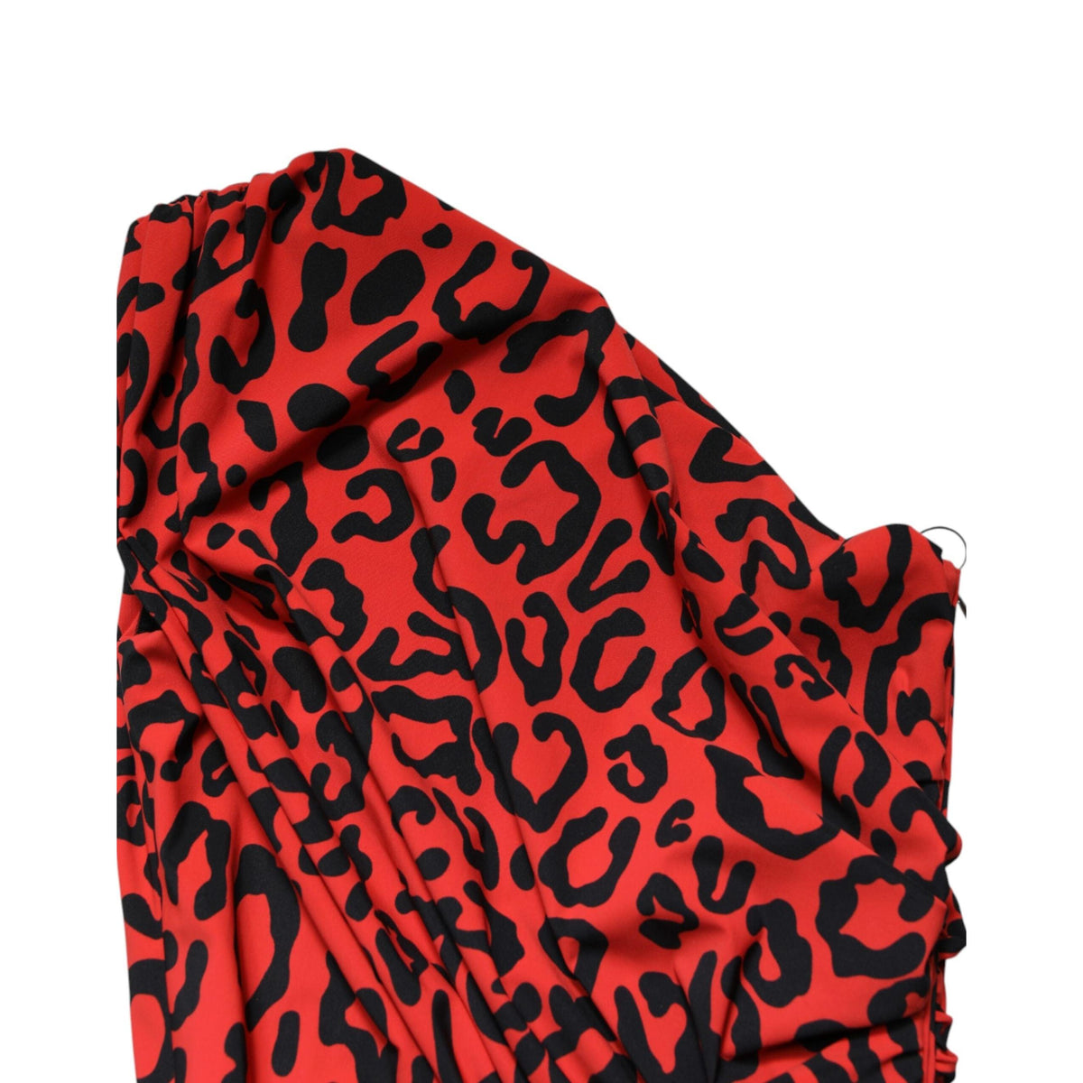 Dolce & Gabbana Red Leopard Print Nylon Sheath Midi Dress