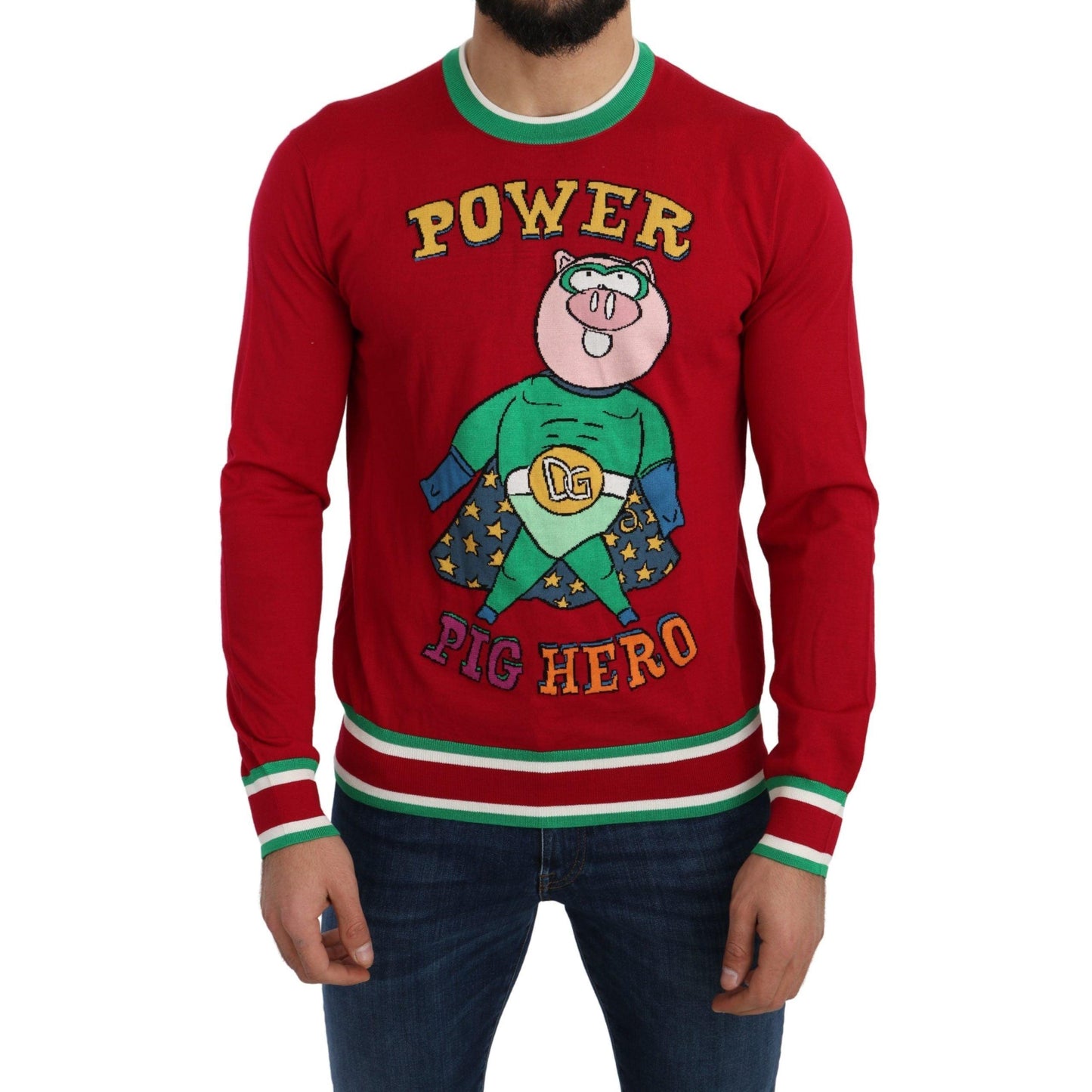 Dolce & Gabbana Red Wool Silk Pig of the Year Sweater