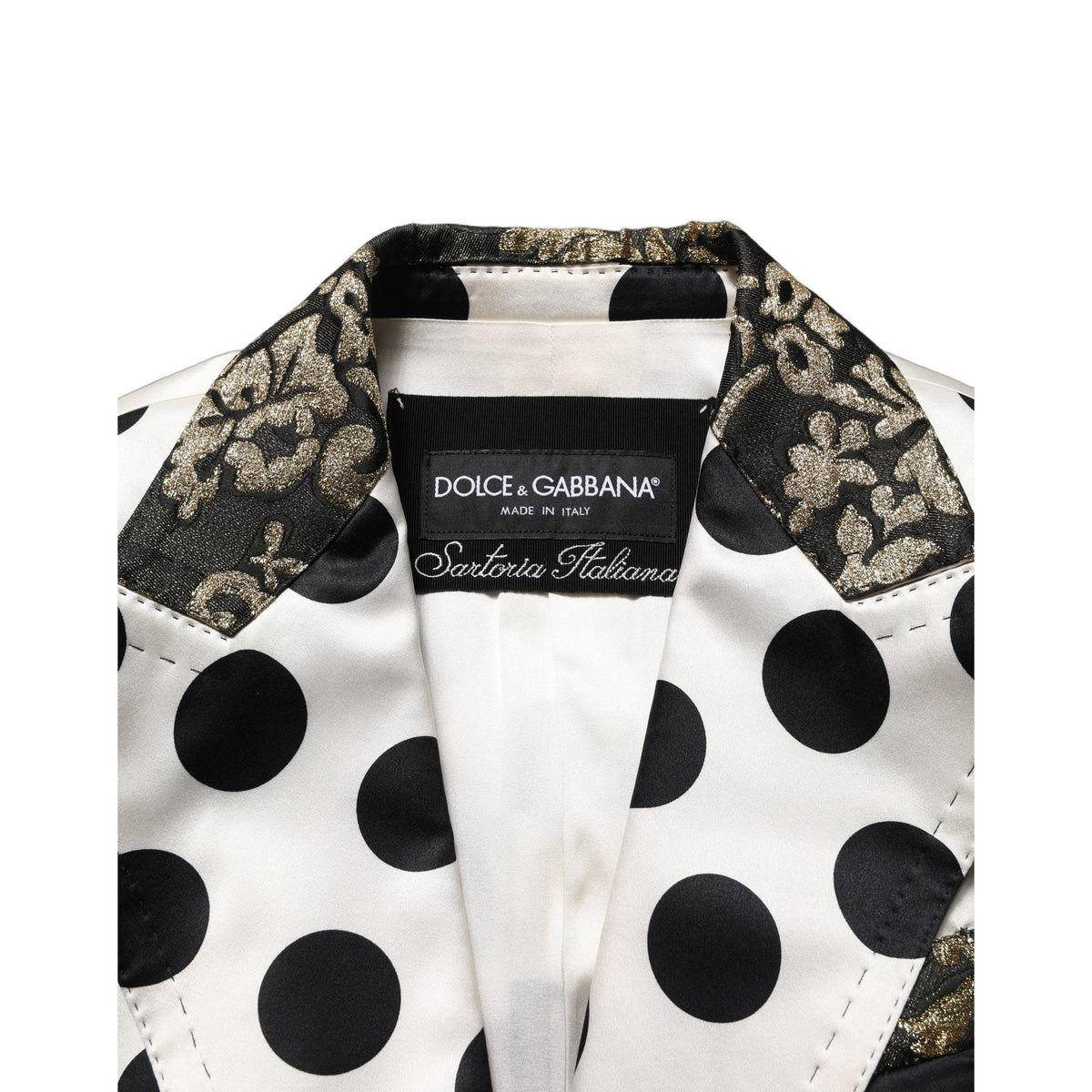 Dolce & Gabbana White Brocade Polka-Dot Print Blazer Jacket