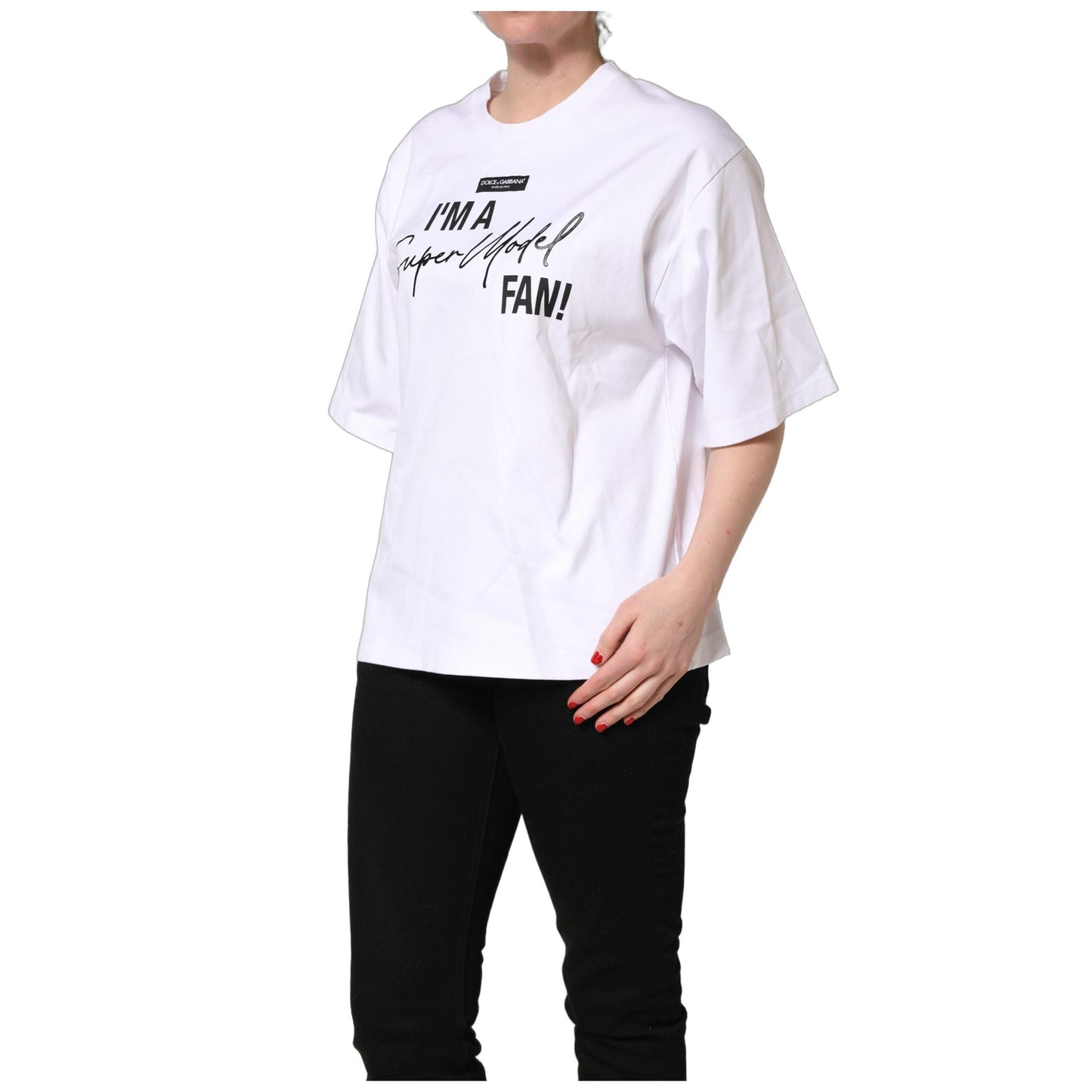 Dolce & Gabbana White I'm A Super Model Fan Print Jersey T-shirt