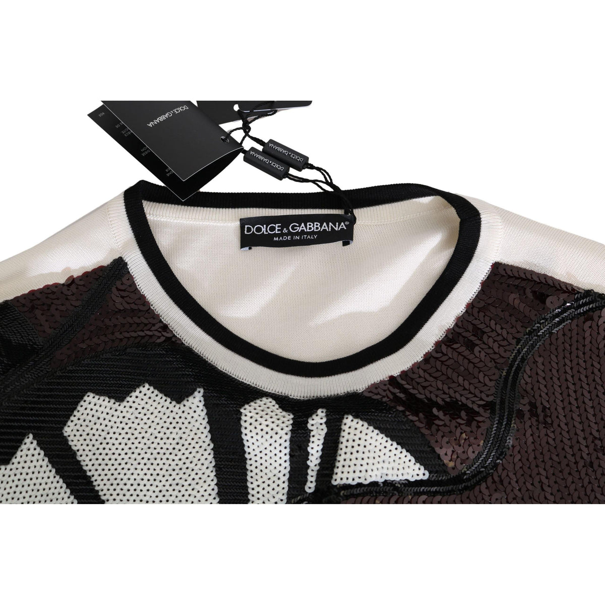 Dolce & Gabbana White Jazz Sequined Guitar Pullover Top Sweater