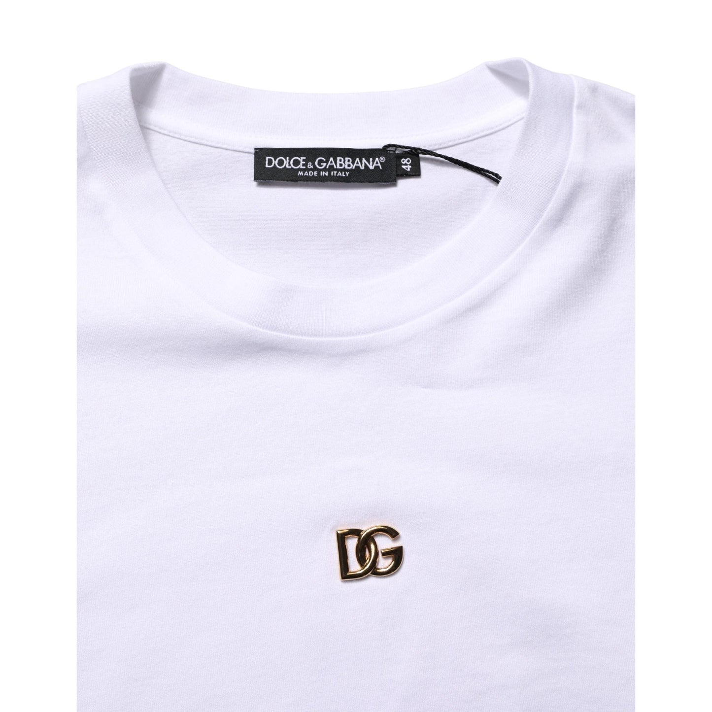 Dolce & Gabbana White Metal DG Logo Cotton Short Sleeves T-shirt