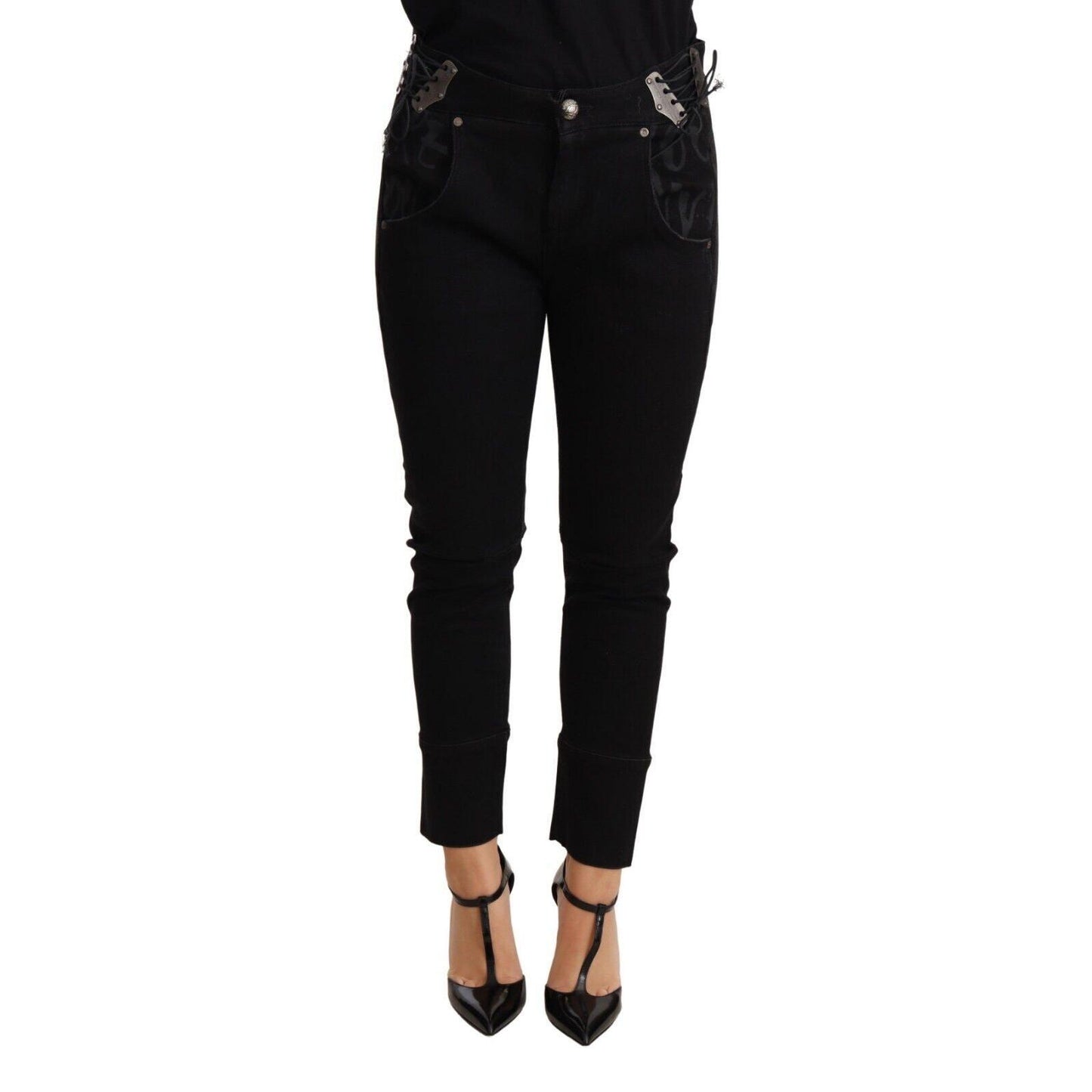 Ermanno Scervino Black Low Waist Skinny Slim Trouser Cotton Jeans