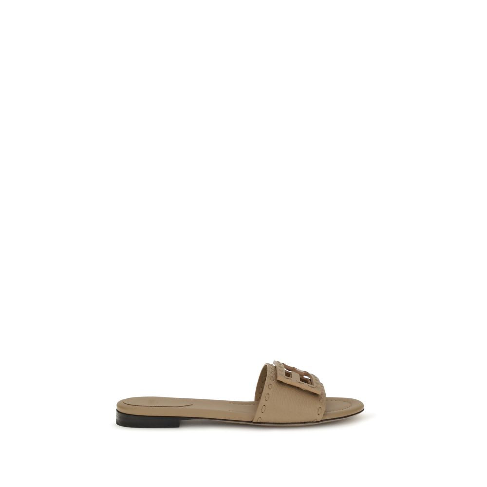 Fendi Beige Calf Leather Bos Taurus Flat Sandals