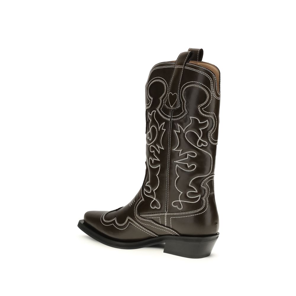 Ganni Brown Polyurethane Lace-Up Boots