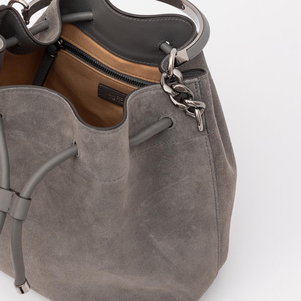 Jimmy Choo Dark Grey Bon Bon Suede Bucket