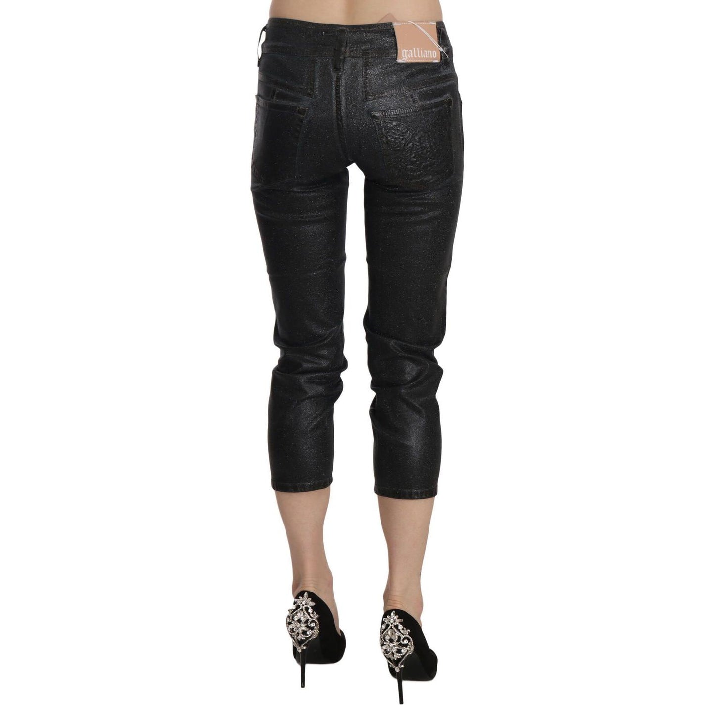 John Galliano Black Washed Mid Waist Slim Leg Cropped Denim Pants