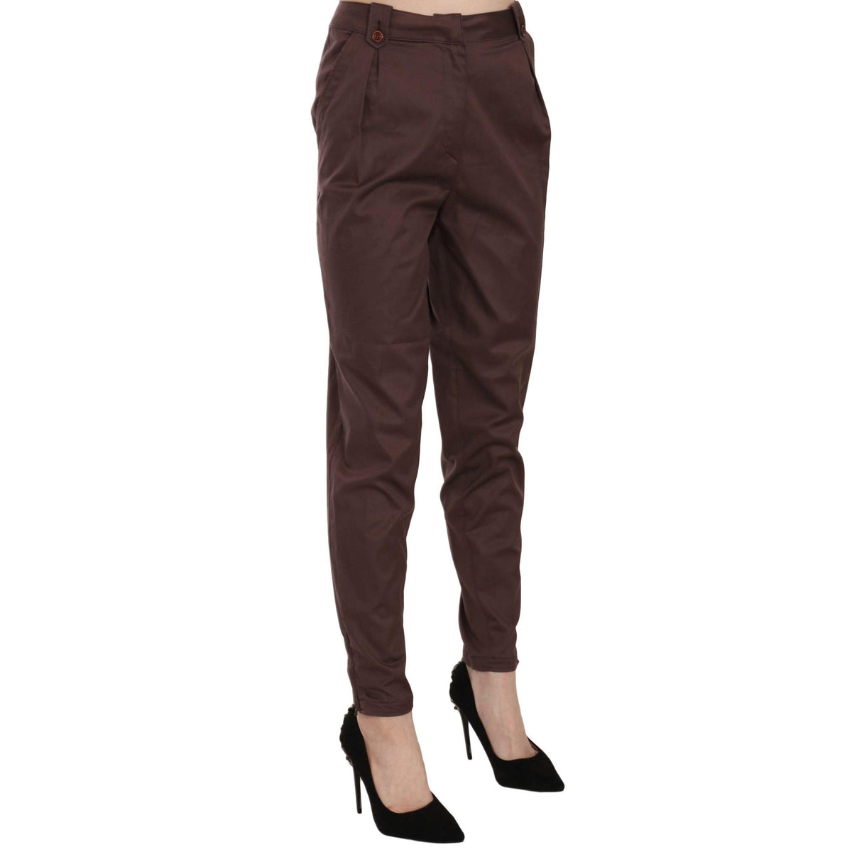 Just Cavalli Brown High Waist Tapered Formal Trousers Pants