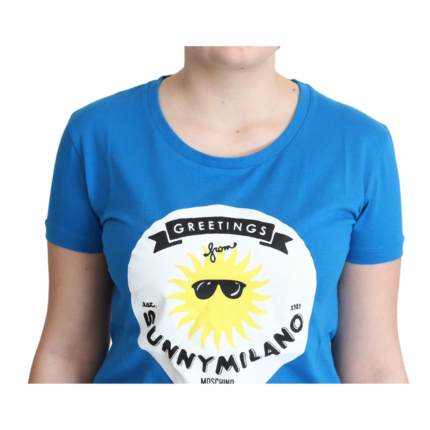 Moschino Blue Cotton Sunny Milano Print Tops T-shirt