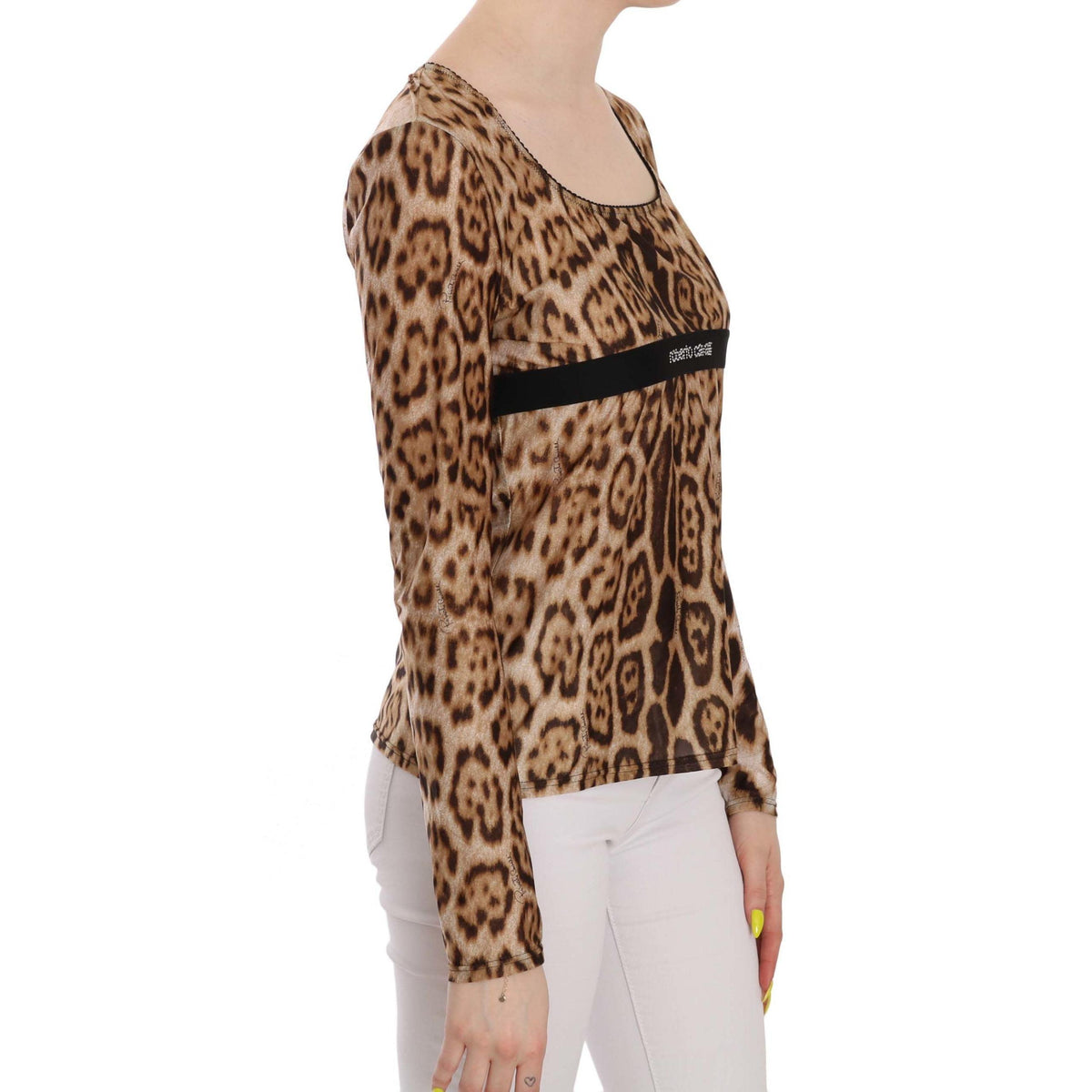 Roberto Cavalli Brown Round Neck Leopard Women Top Blouse
