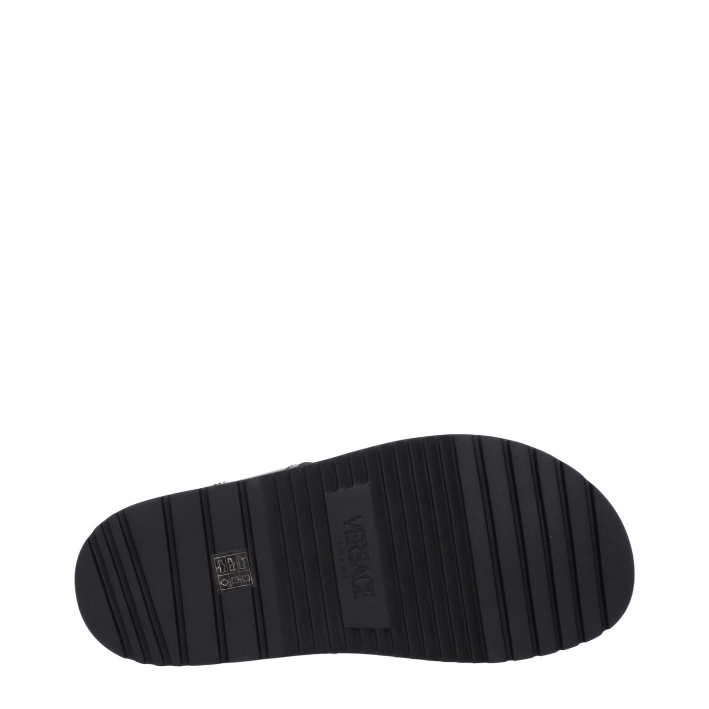 Versace Black Leather Flat Sandals
