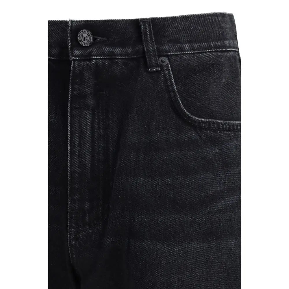 Balmain black cotton jeans med falmet tekstur og le-logo knap