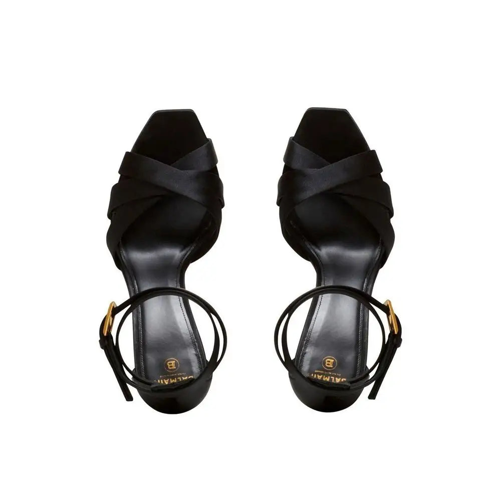 Balmain Black Silk Platform Sandals - Sandaler