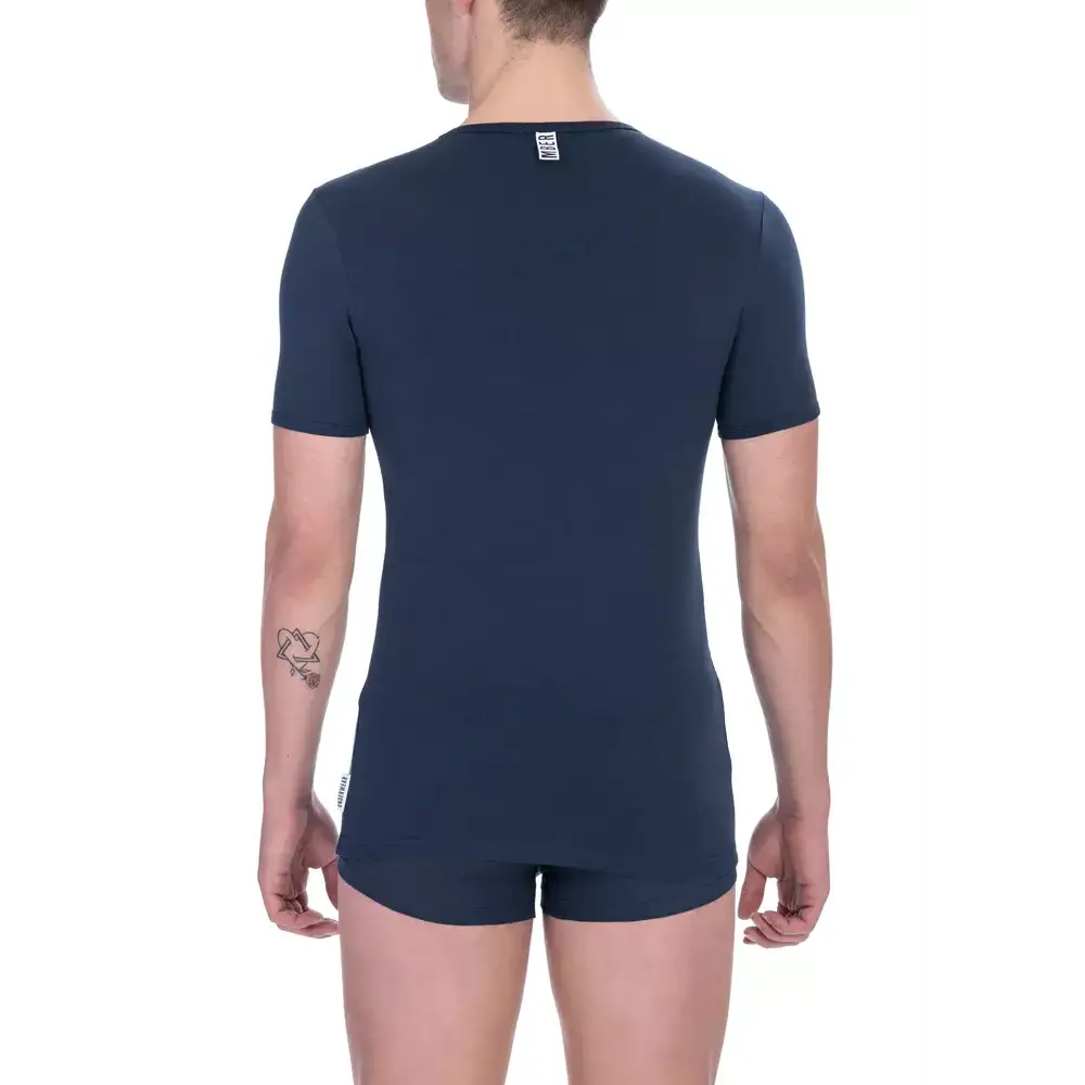Bikkembergs blue cotton herret-shirt i marineblå bomuld med rund hals