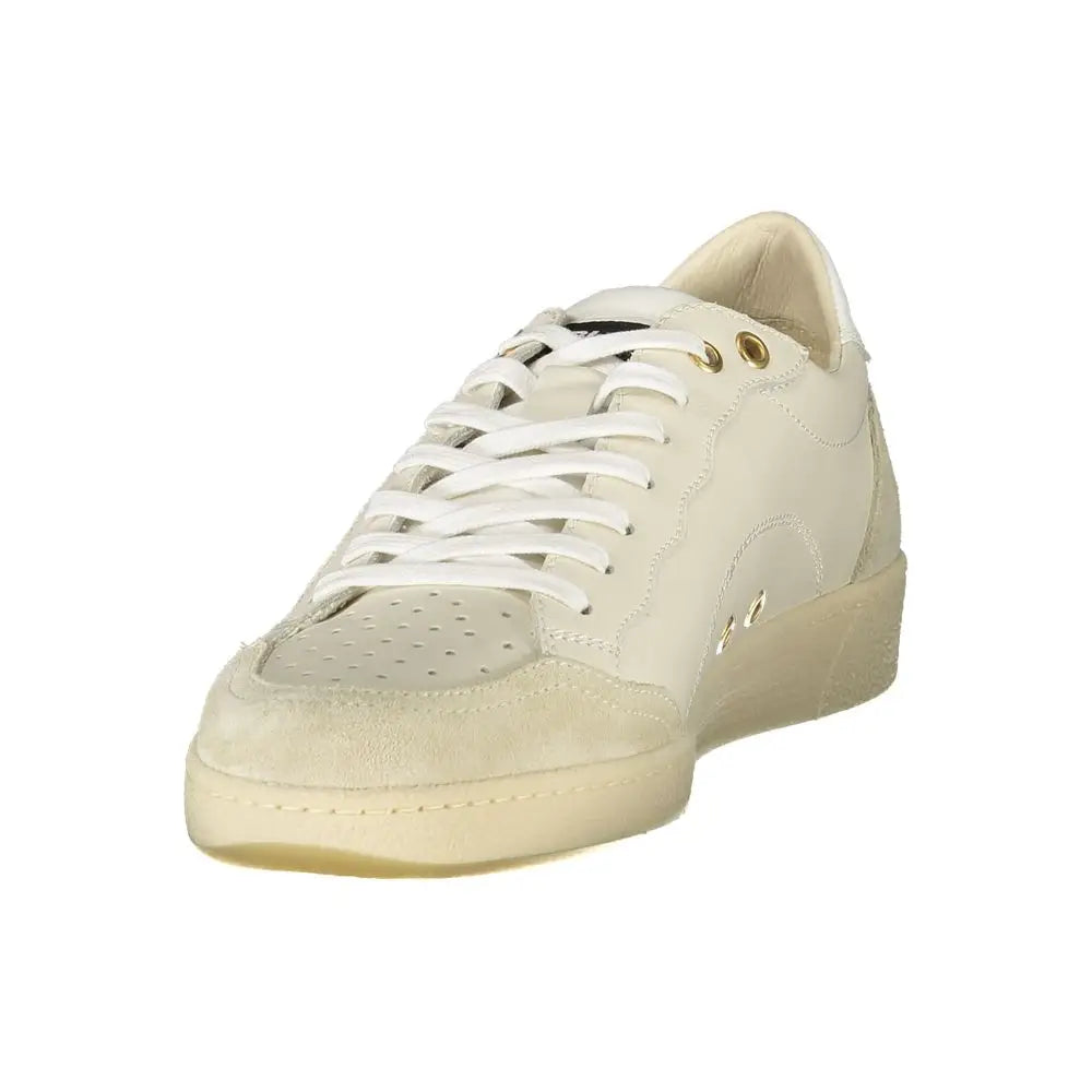Blauer white leather sneakers i cremfarvet suede med hvide snører