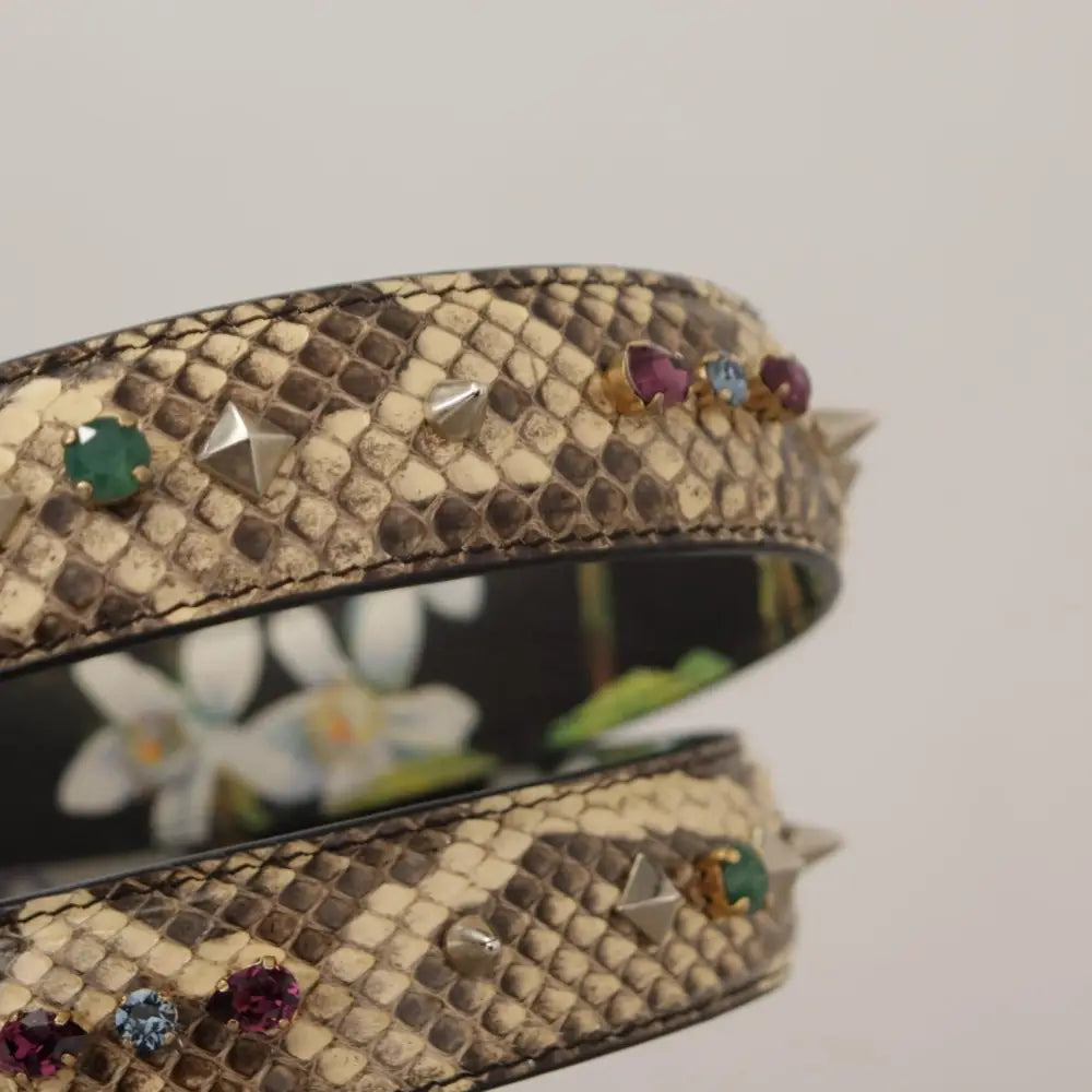 Dolce & Gabbana Beige Exotic Læder Krystals Reversible Skulder Strap