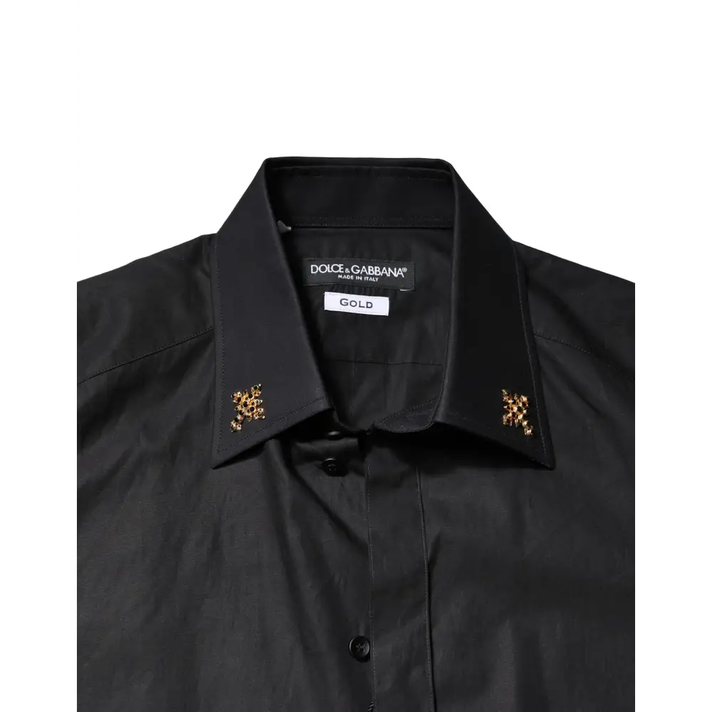 Dolce & Gabbana Black GOLD Cross Embellished Men Dress Shirt