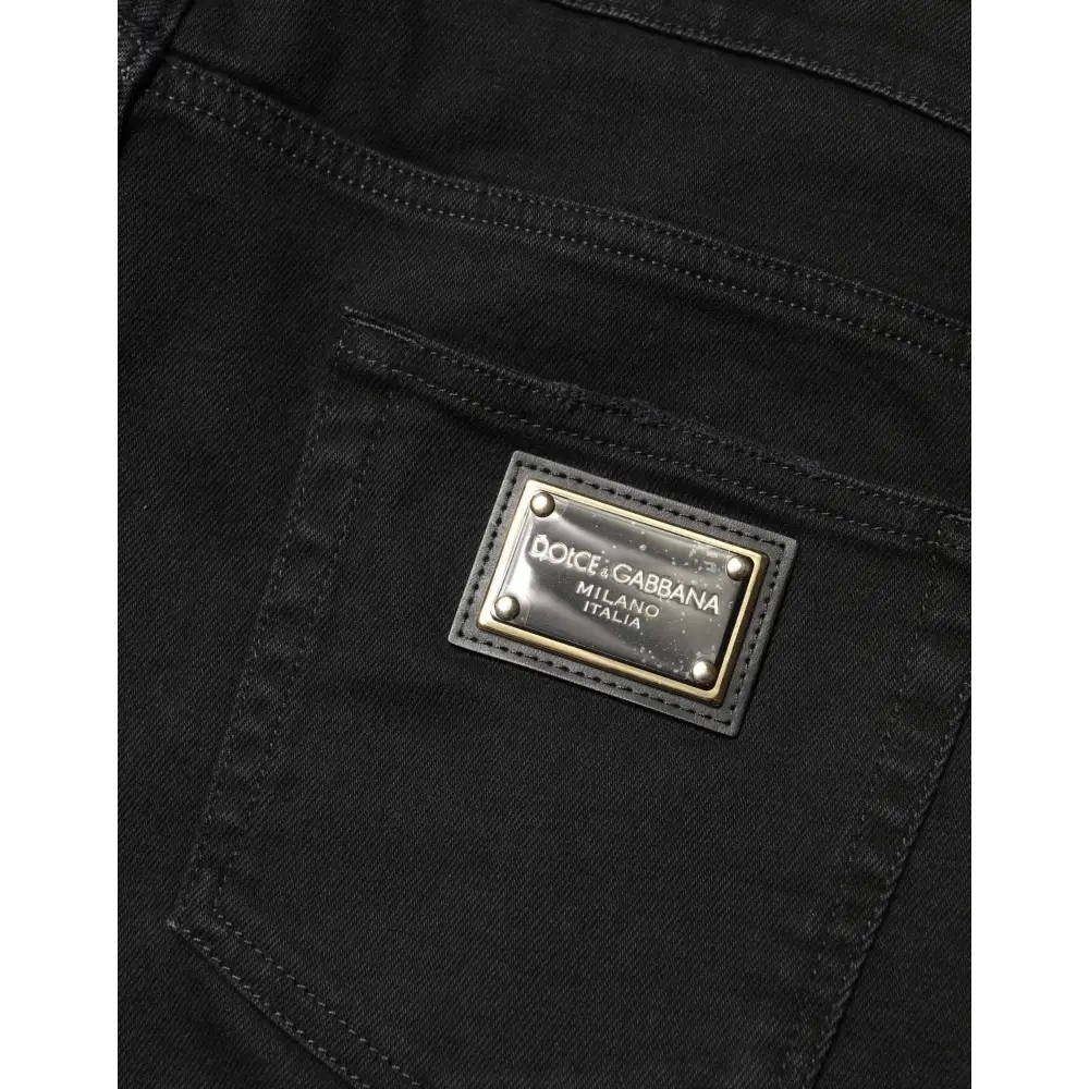 Dolce & Gabbana sorte revnede skinny bomulds jeans med metallisk plade
