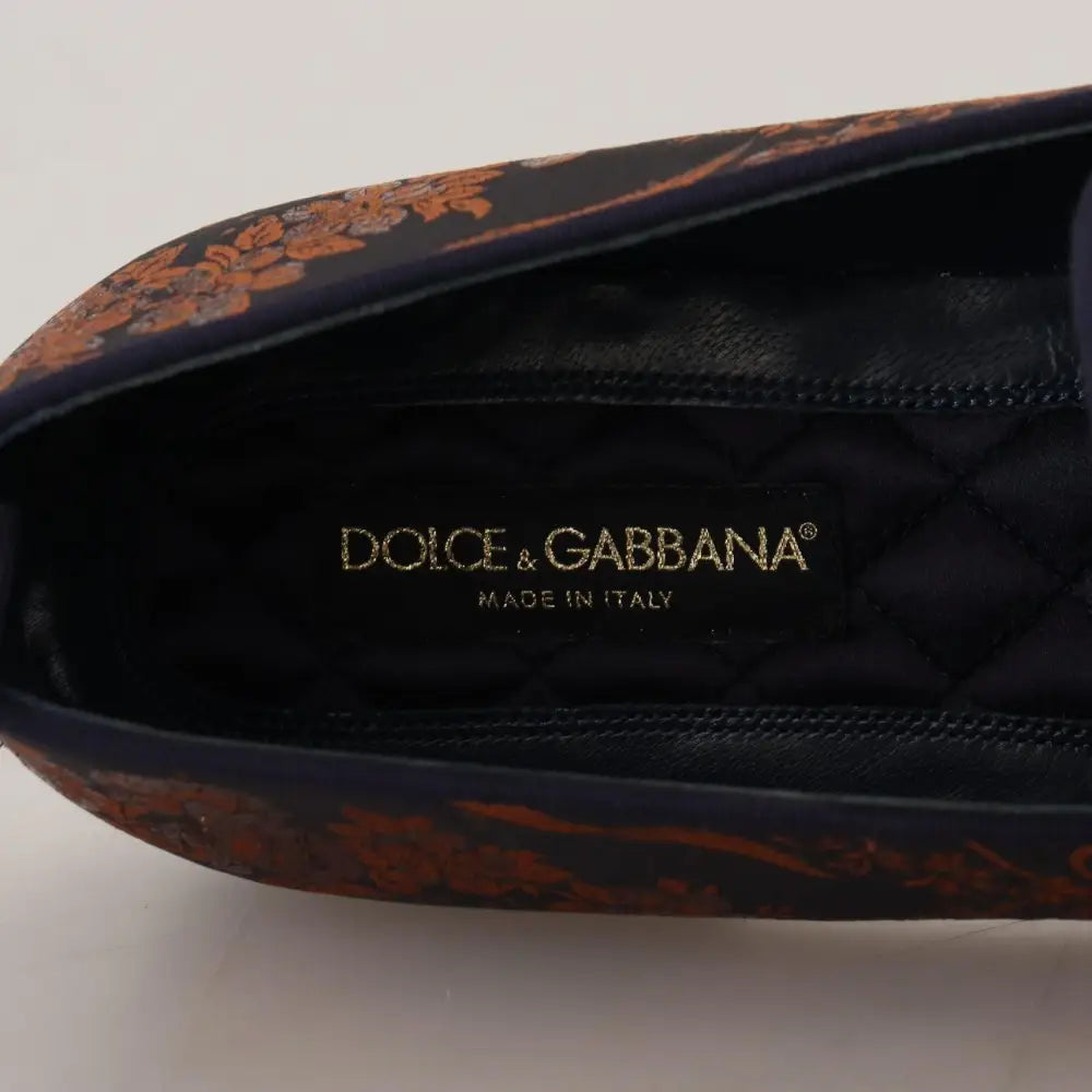 Dolce & Gabbana Blue Rust Floral Slippers Loafers Shoes