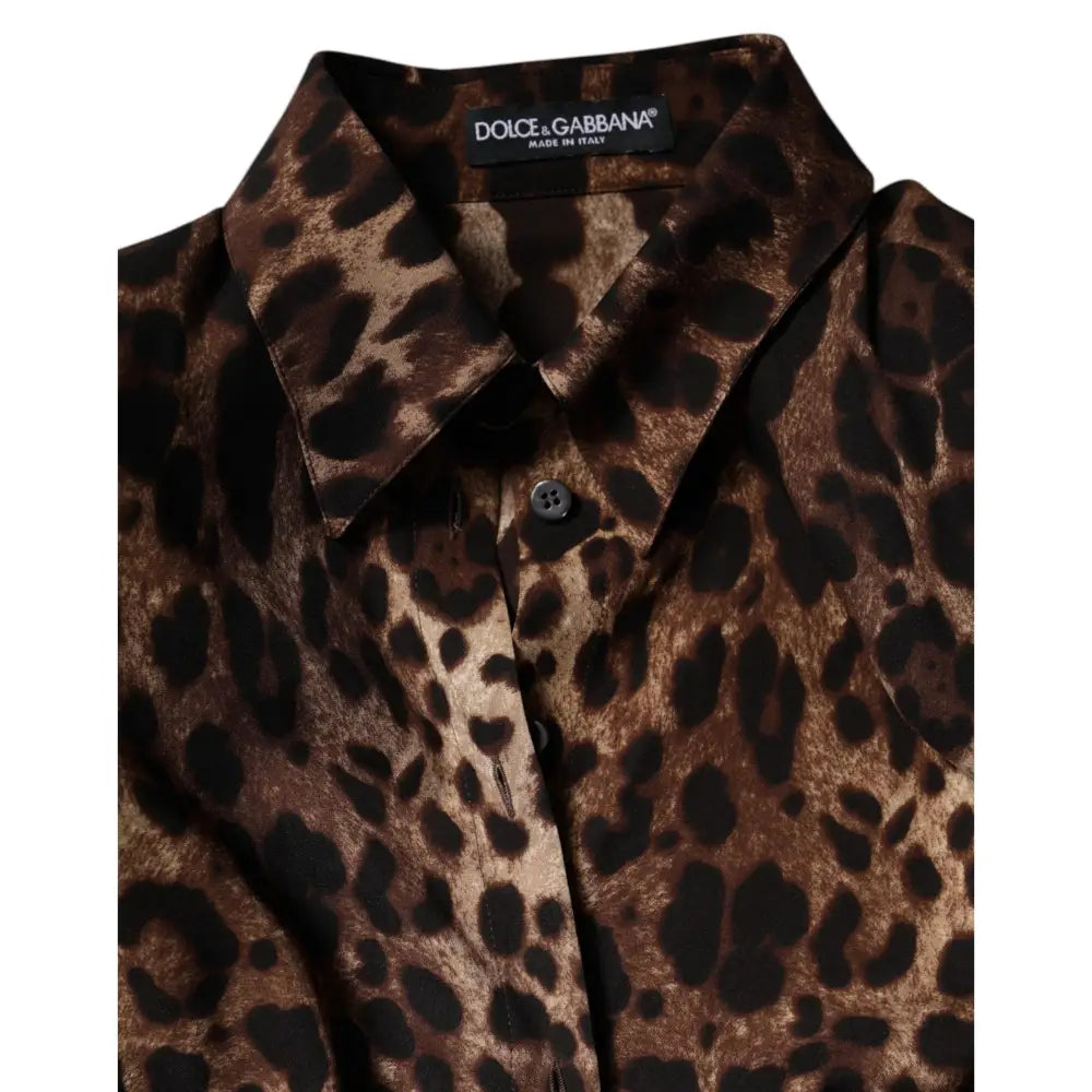 Dolce & Gabbana Brown Leopard Silk Button Down Coat Jacket