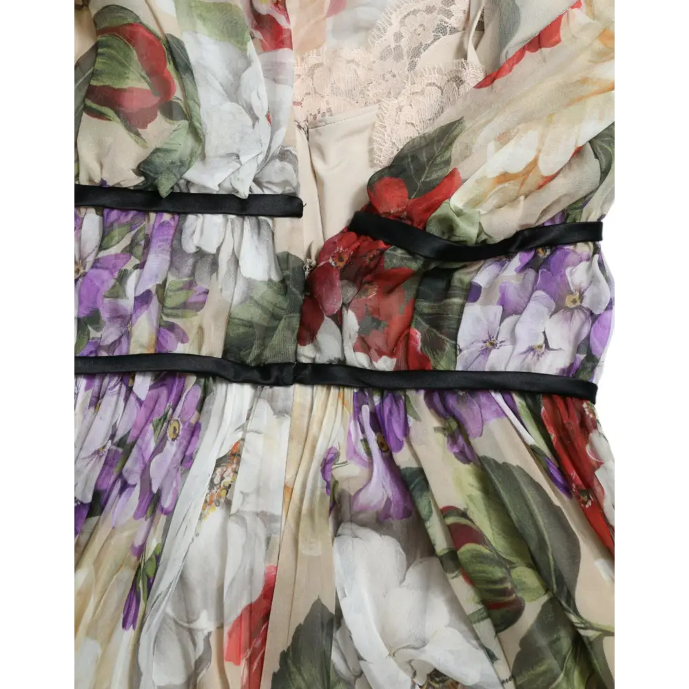 Dolce & Gabbana silk chiffon mini kjole med blomsterprint og satinbånd