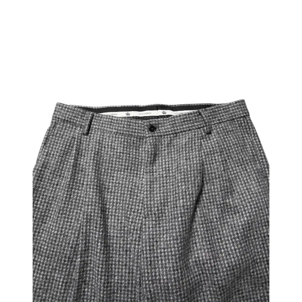 Dolce & Gabbana Gray Houndstooth Straight Dress Trouser Pants - Bukser