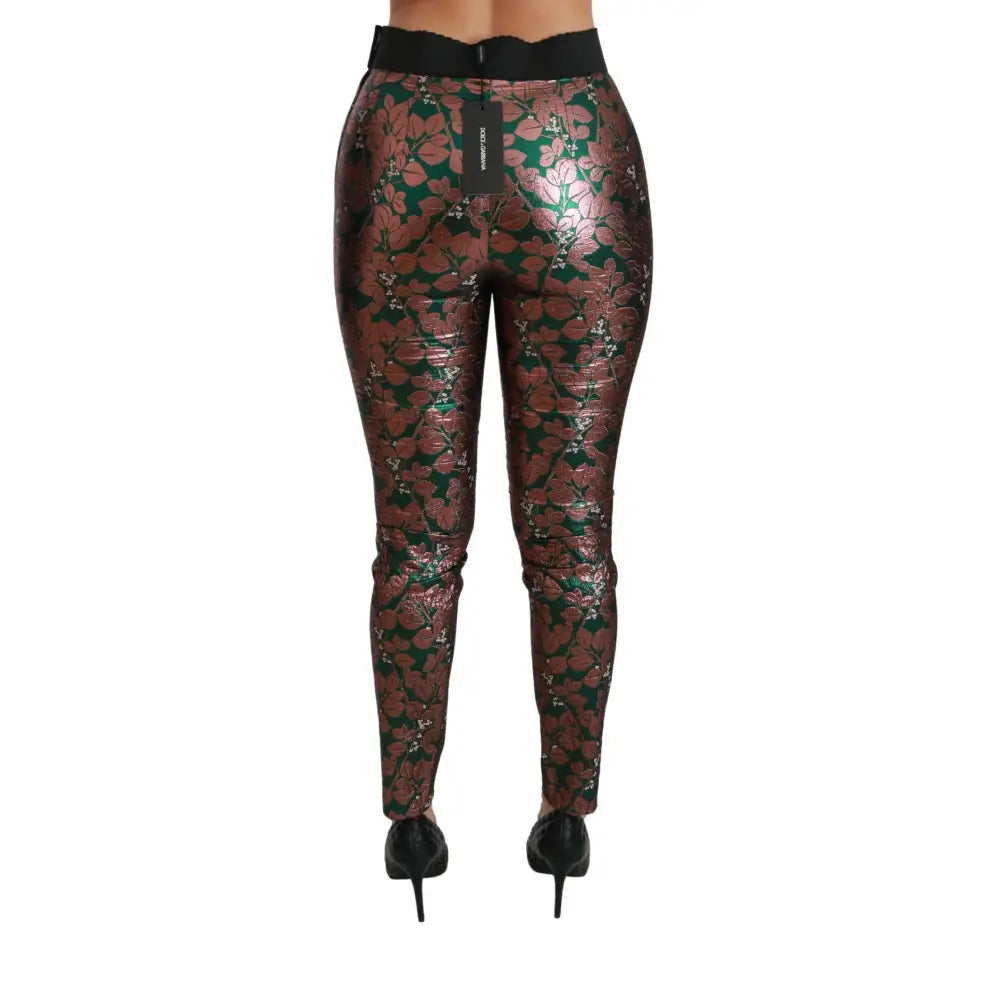 Dolce & Gabbana Green Bronze Leaf Tights Skinny Pants