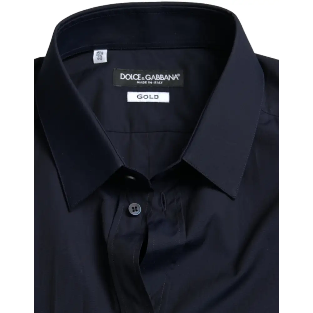 Navy blue slim fit Dolce & Gabbana formal dress shirt with crisp collar and subtle sheen