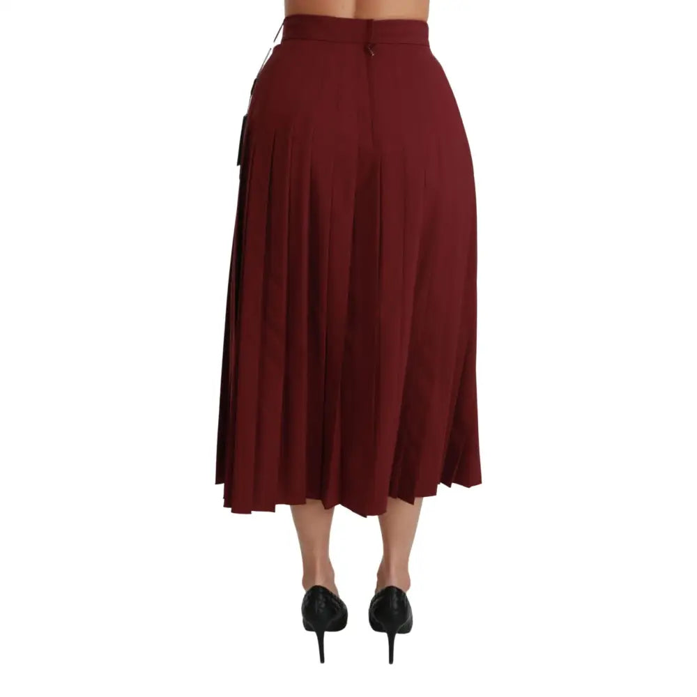 Dolce & Gabbana Red High Waist Pleated Maxi Wool Skirt