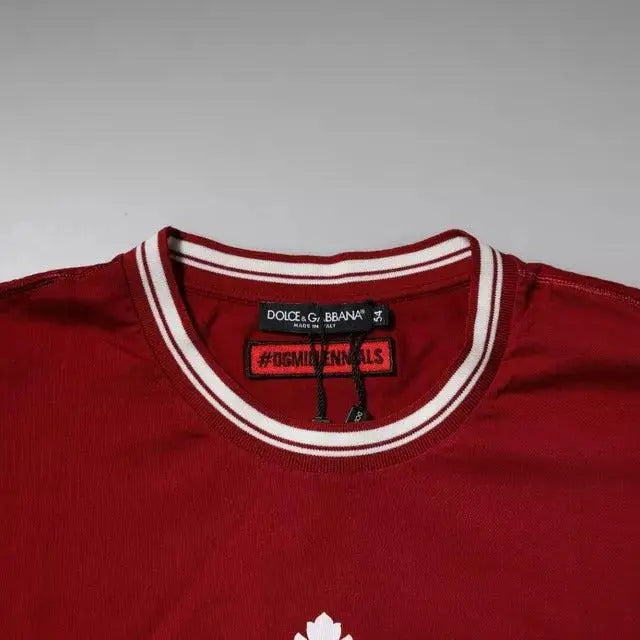 Dolce & Gabbana Red Logo Crown Cotton Crew Neck T-shirt