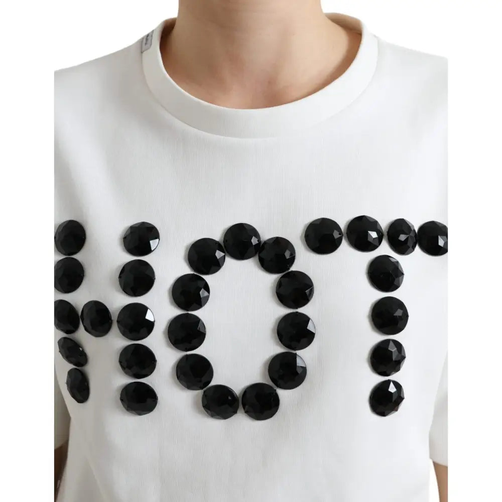 Dolce & Gabbana T-shirt Hvid Bomuld Stretch Sort HOT Crystal