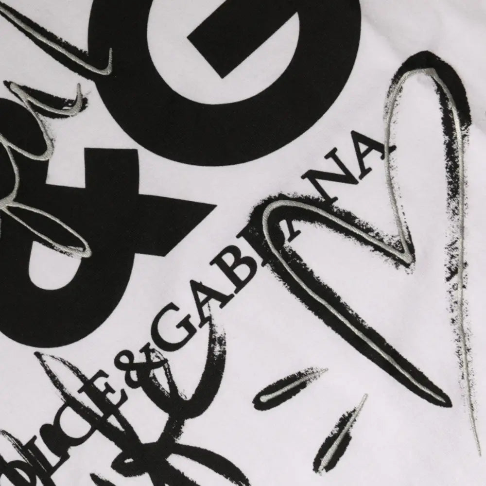 Dolce & Gabbana White Cotton Logo Print Round Neck T-shirt
