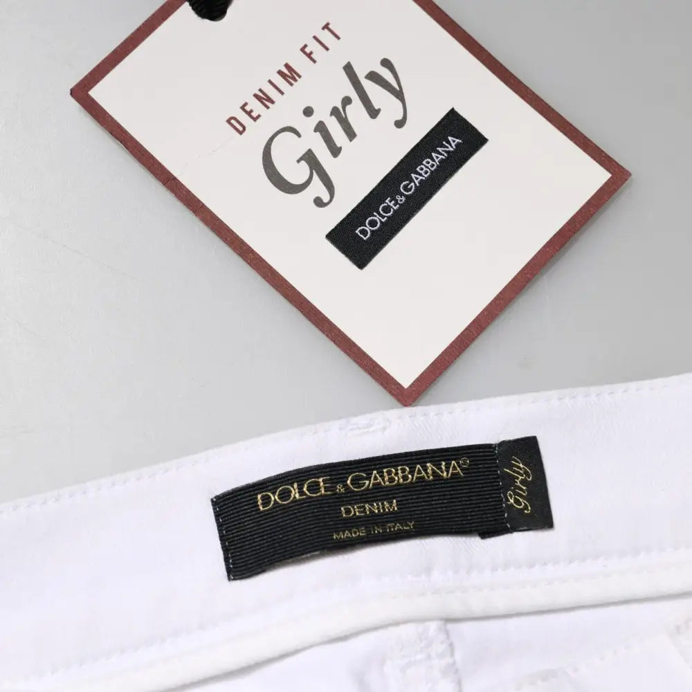 Dolce & Gabbana White Floral Sequined GIRLY Denim Jeans