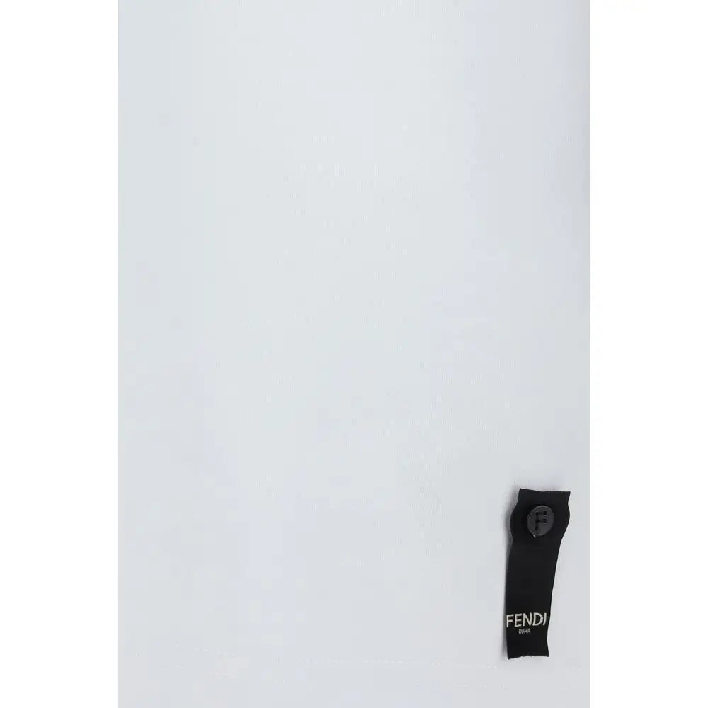 Fendi white cotton t-shirt with black label and circular logo button