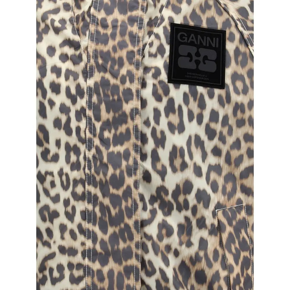 Ganni leopard regnfrakke jakke i beige og sort leopardprint