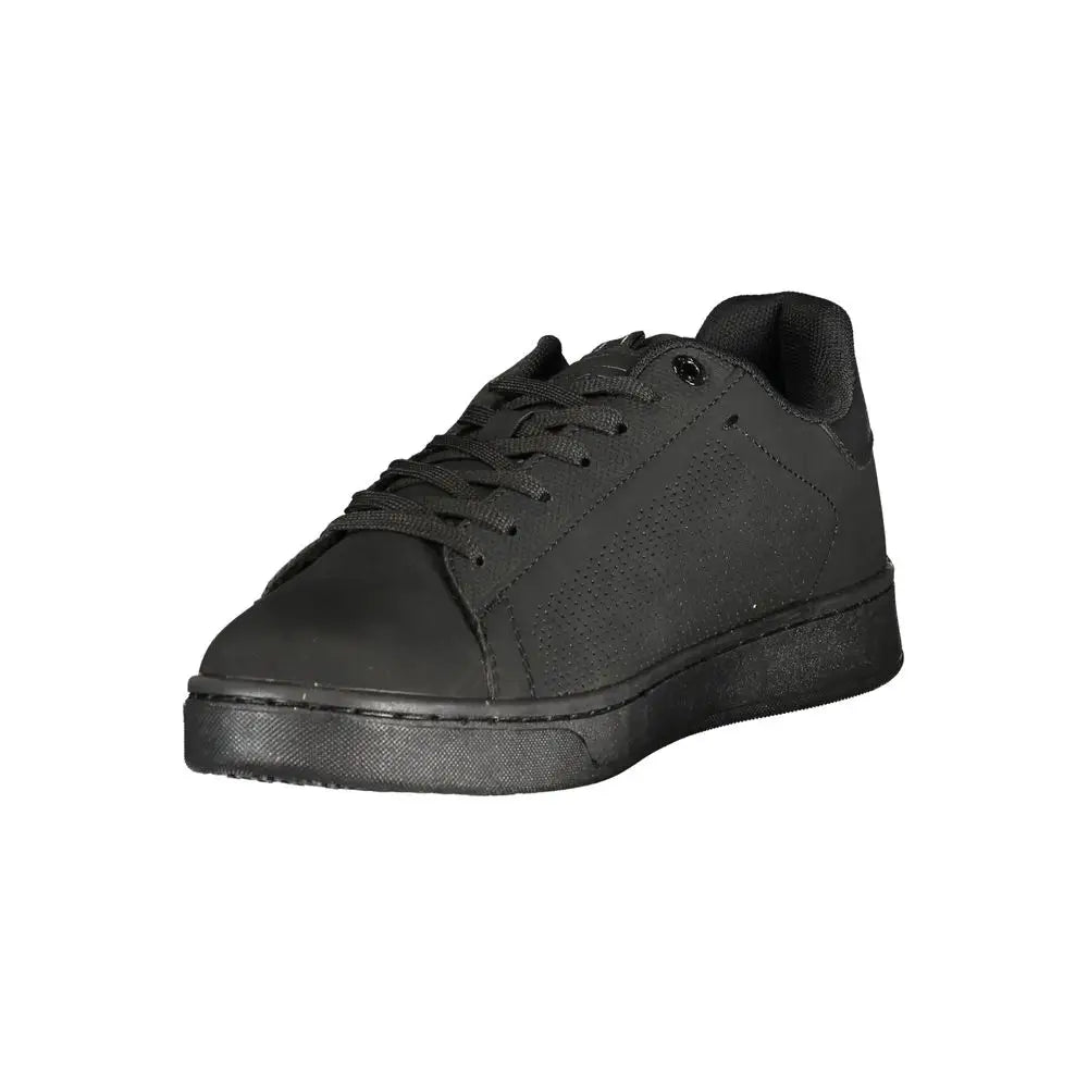 Gas black polyurethane herresneaker med mat finish og perforeret sidepanel