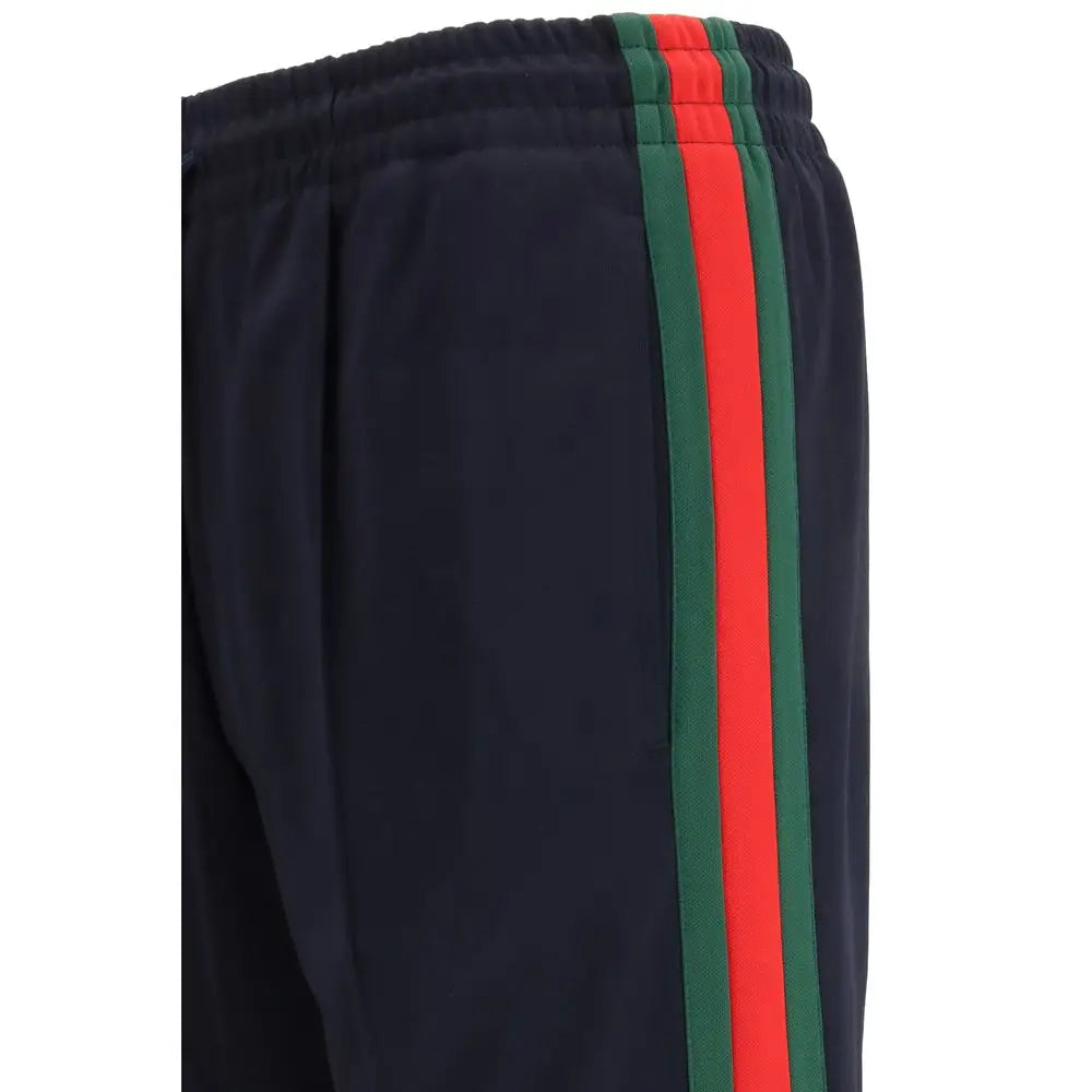Gucci blå polyester joggers med rød og grøn stribe, 100% originale brands