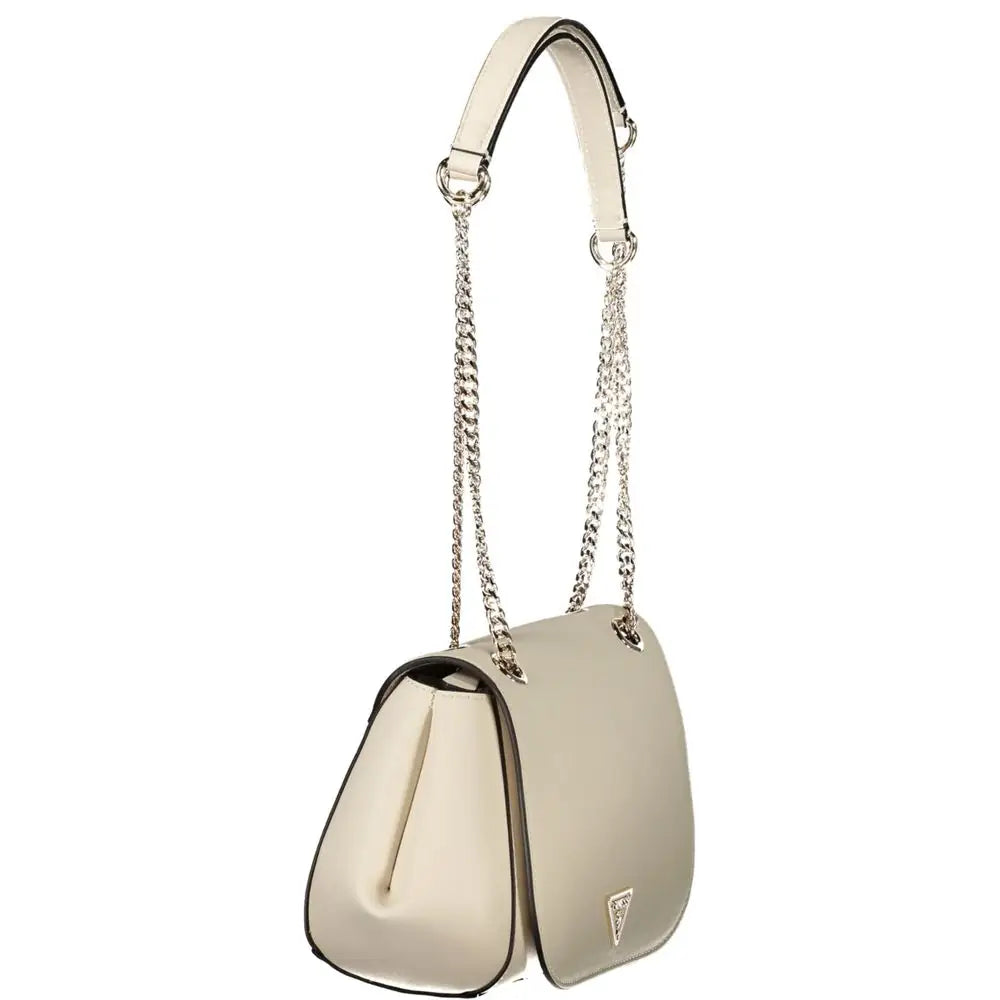 Guess jeans bianco poliuretano woman handbag in cream leather with chain strap