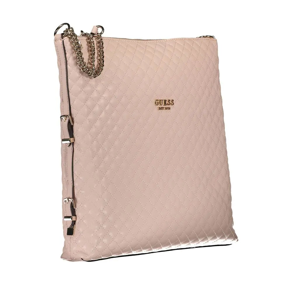 Guess Jeans pink polyethylene kvinde taske i blush pink læder med guld kæde