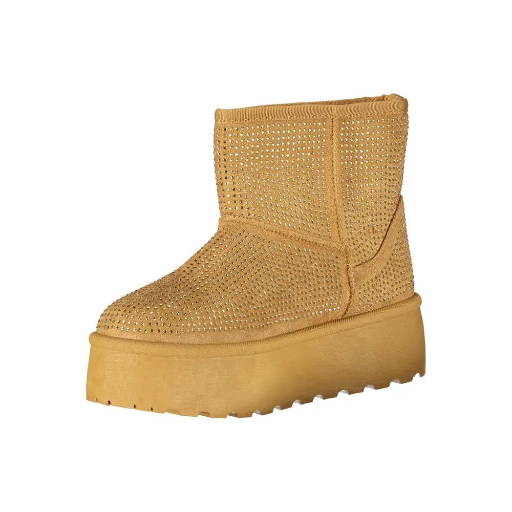 Laura biagiottis brune tan suede ankle boot med platform og rhinesten