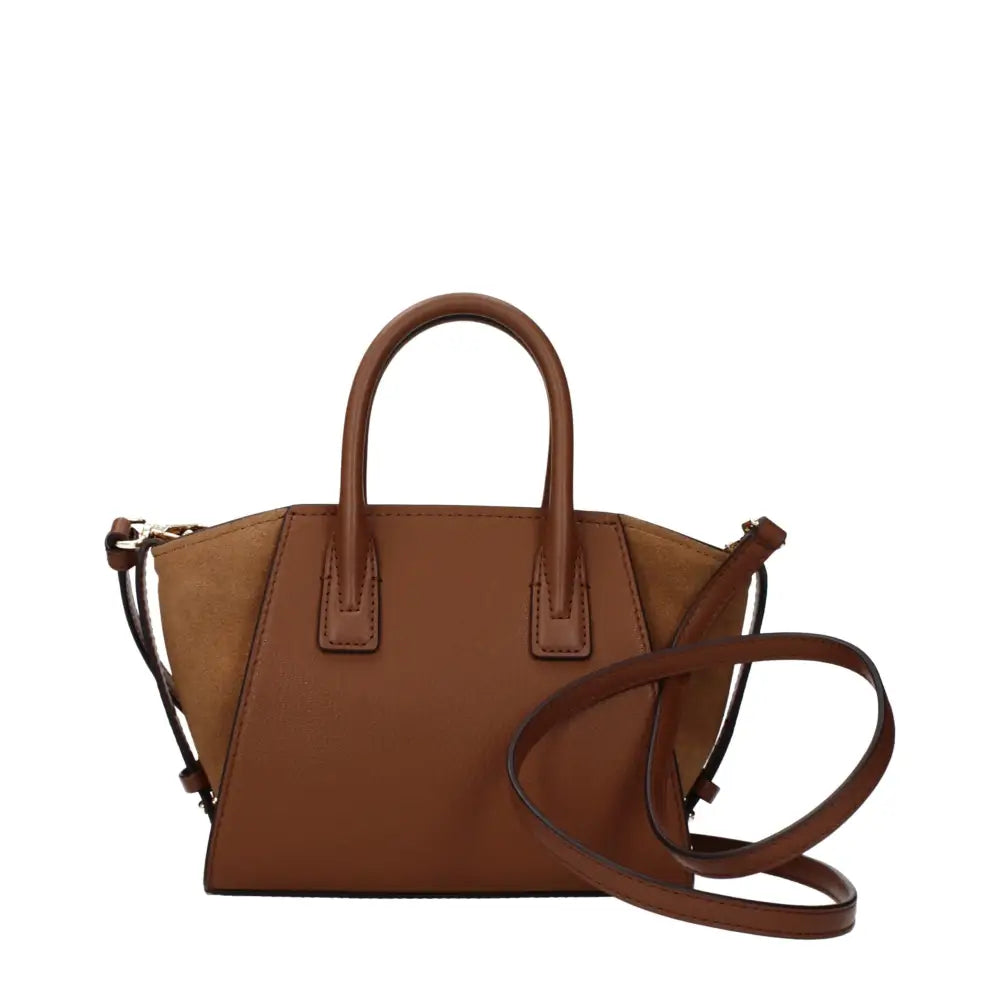 Michael Kors brown læder taske med tan suede paneler og justerbar rem