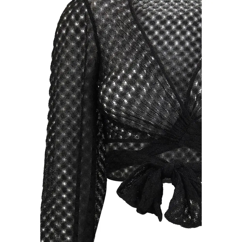 Missoni black rayon top i sort silke-lignende blonder med knyttet talje