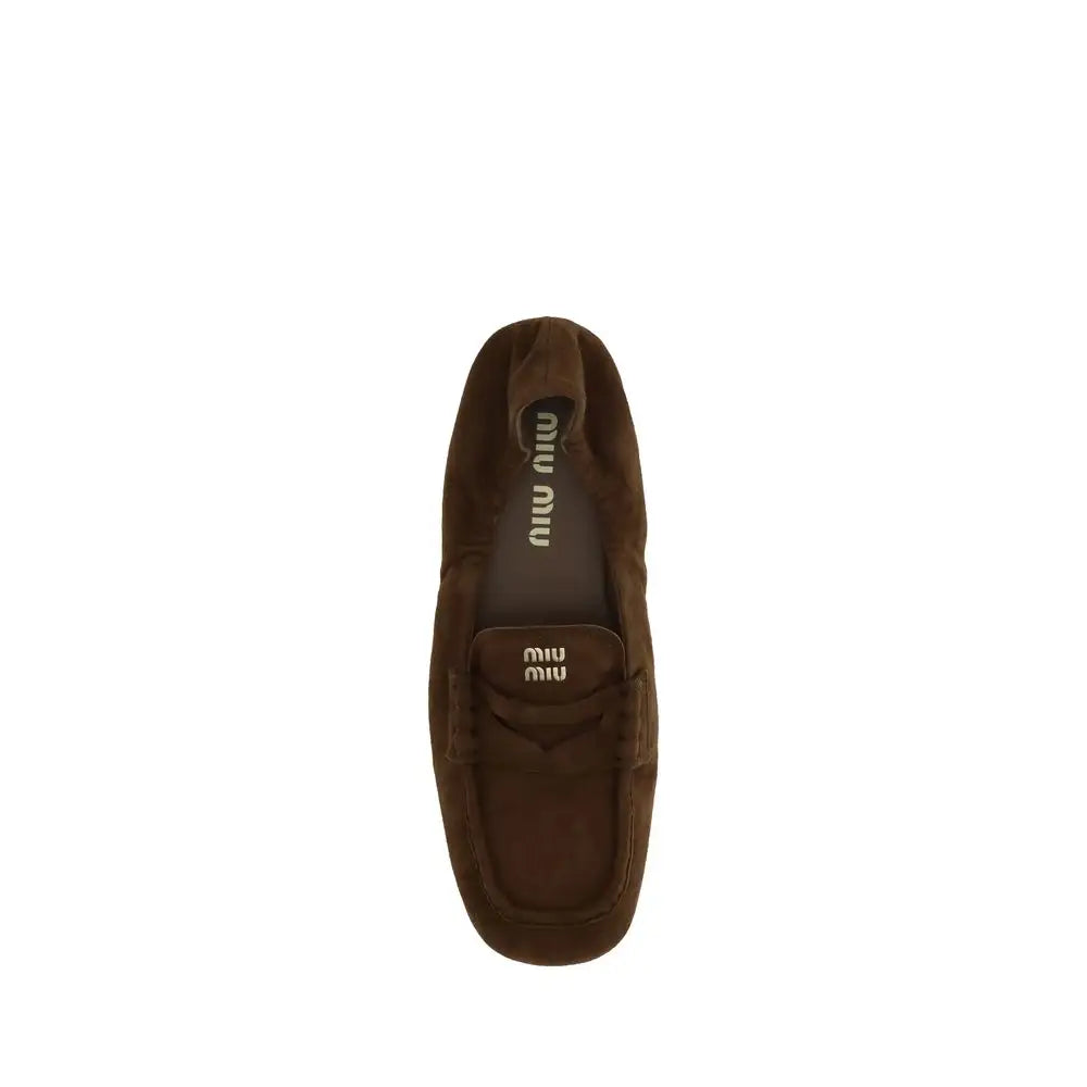 Miu Miu brune læder Bos Taurus slip-on loafers i suede med logo
