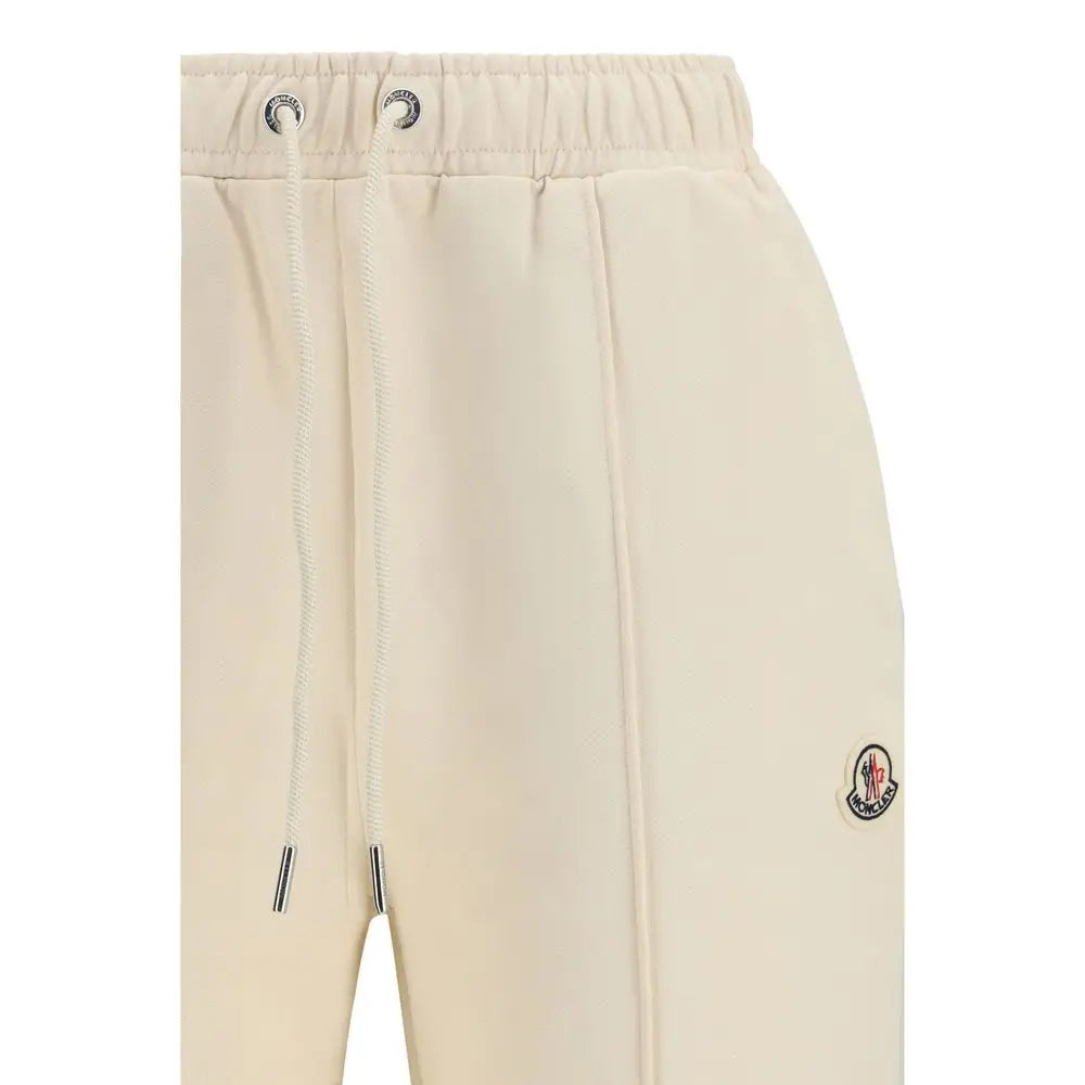 Moncler beige cotton athletic pants with thigh logo patch