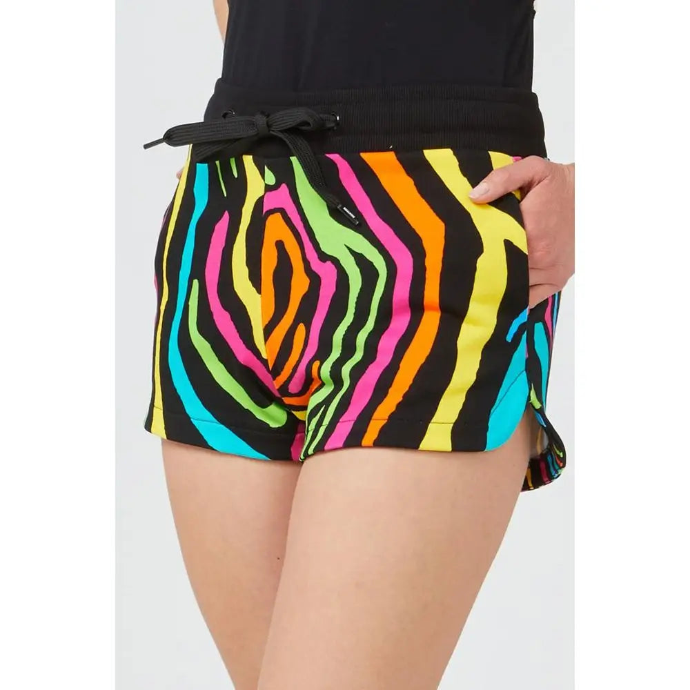 Neon zebra-stribede Moschino shorts med sort snøre, outlet mærkevarer
