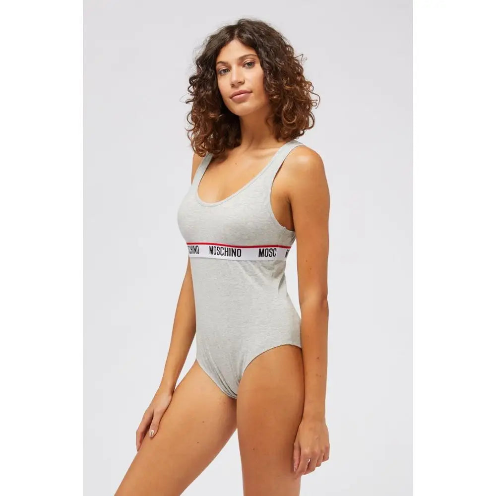 Moschino grå bomuld bodysuit med logo - outlet mærkevarer, spar 30-70%