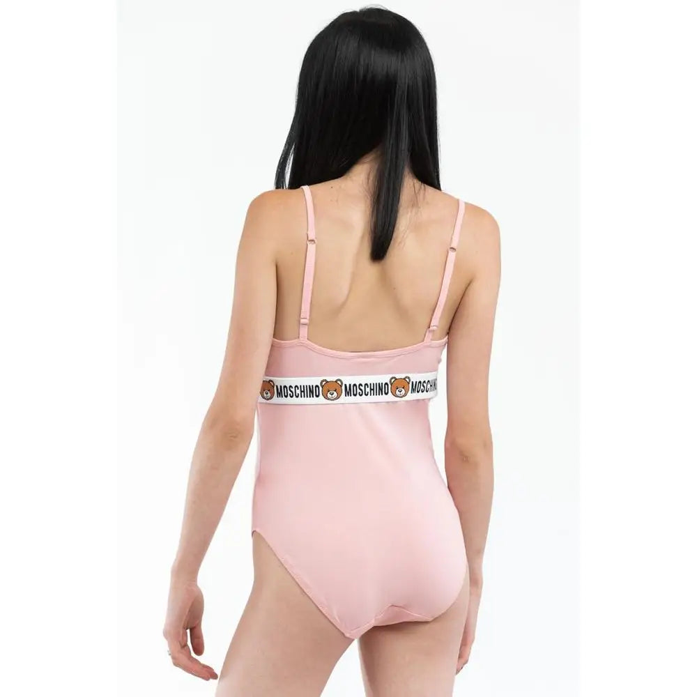 Moschino multicolor cotton bodysuit i pink med bjørnelogo