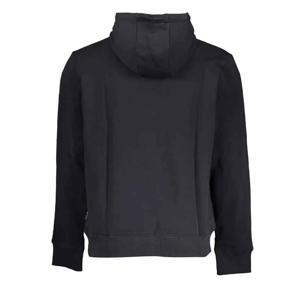 Napapijri black cotton mænds hoodie med ribbet manchetter og kant